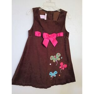 Ashley Ann Girls Brown Corduroy Dragonfly Pink Bow Dress  Jumper Size 4T‎